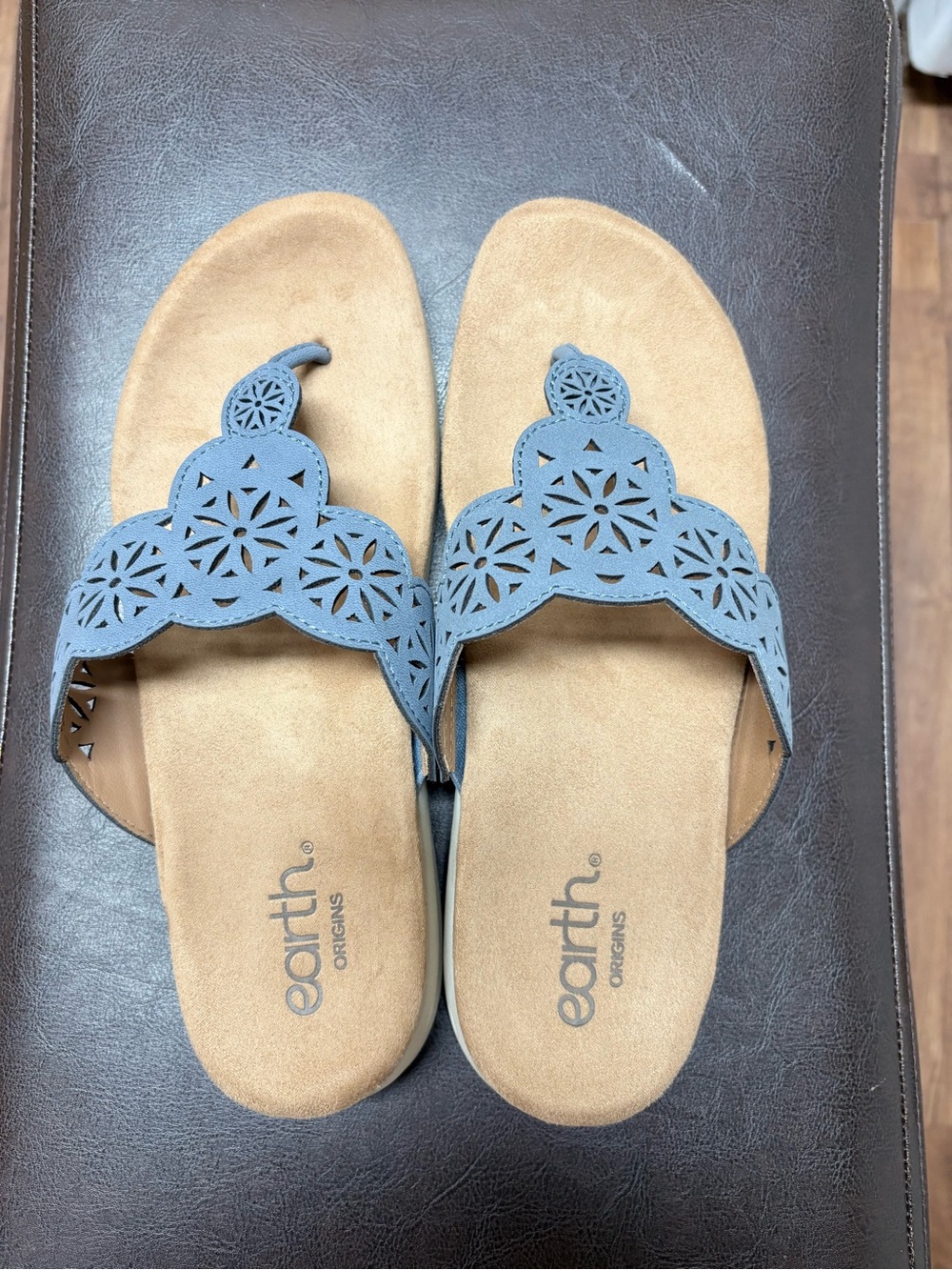 Earth Origins Blue Laser-Cut Toe-Post Sandals